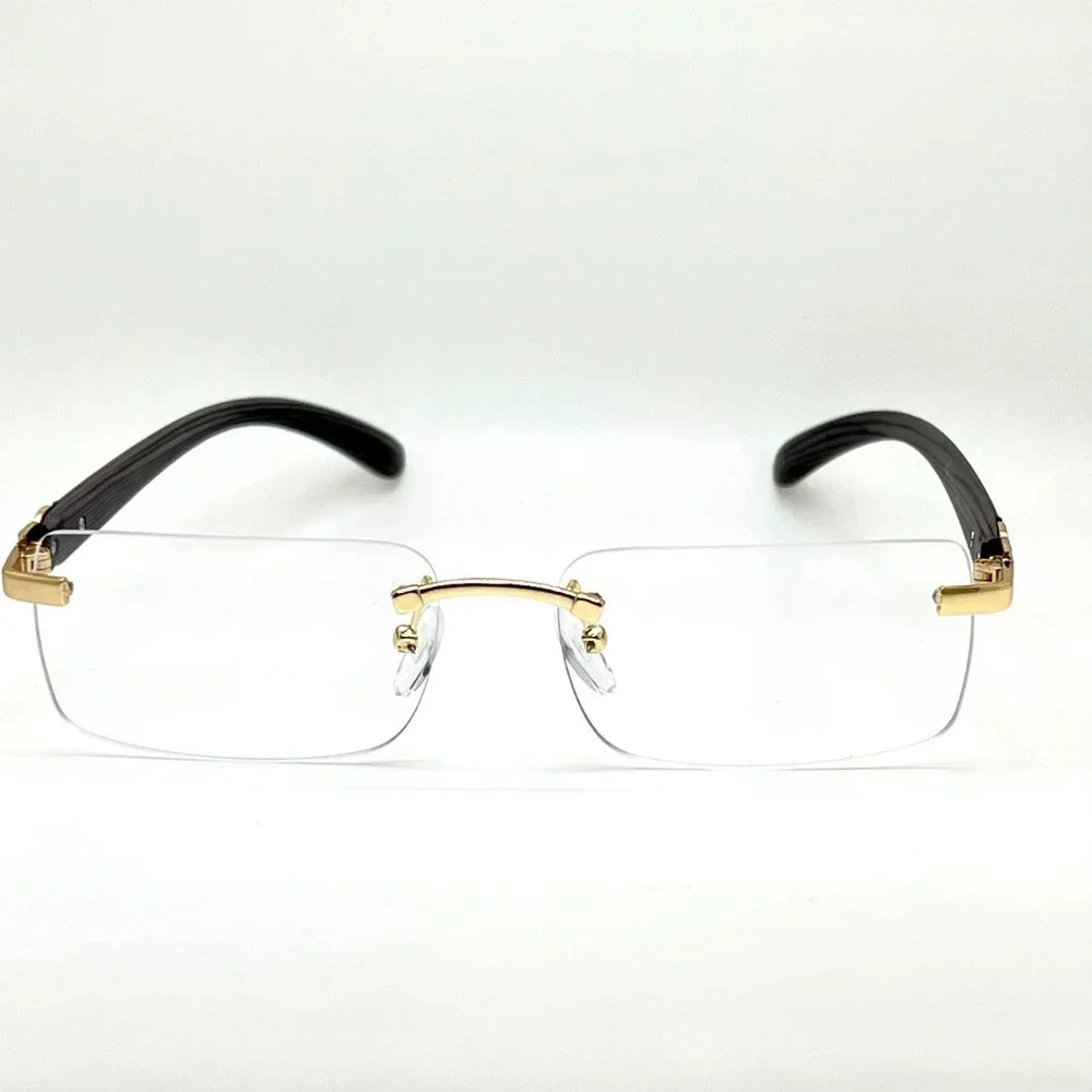 Men Hip Hop Sunglasses Square Rimless Gold Clear Lens Trendy Shades Retro Lentes